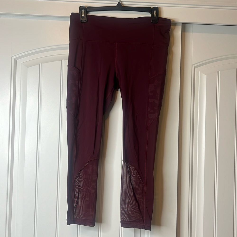 Lululemon Burgundy Leggings With Mesh Detail Size 10
